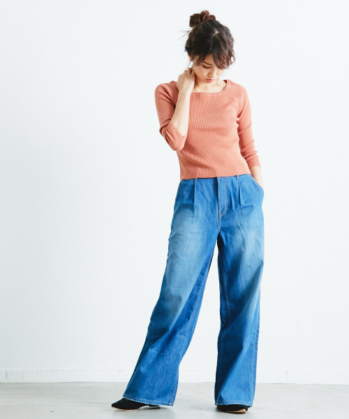 Rouge vif（ルージュヴィフ）の「ツヤリブオフショルニット（ニット/セーター・レディース・チョコ/ピンクベージュ/グレイッシュブルー・FREE）」の5枚目の写真