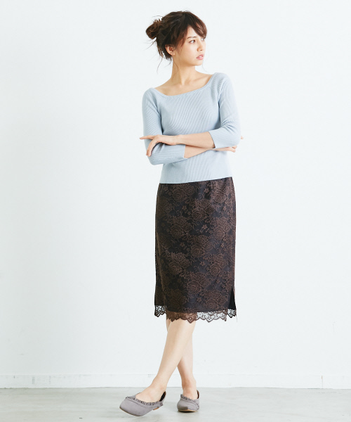 Rouge vif（ルージュヴィフ）の「ツヤリブオフショルニット（ニット/セーター・レディース・チョコ/ピンクベージュ/グレイッシュブルー・FREE）」の6枚目の写真