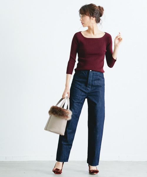 Rouge vif（ルージュヴィフ）の「ツヤリブオフショルニット（ニット/セーター・レディース・チョコ/ピンクベージュ/グレイッシュブルー・FREE）」の7枚目の写真