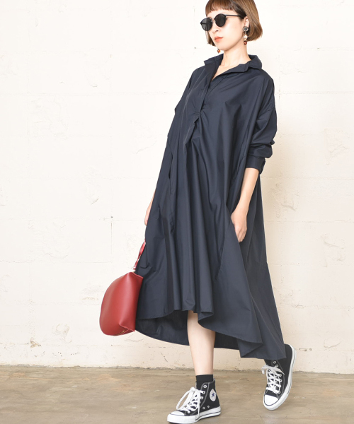coca（coca）（コカ）の「【新色登場】オーバーフレアスキッパーシャツワンピース（シャツワンピース・レディース・ベージュ/ネイビー/ホワイト/ブラック・ONE SIZE）」の4枚目の写真