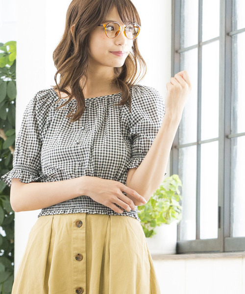 WEGO（ウィゴー）の「WEGO/チェックオフショルブラウス（シャツ/ブラウス・レディース・イエロー系その他3/ブラック系その他2/ブラウン系その他2・FREE）」の2枚目の写真