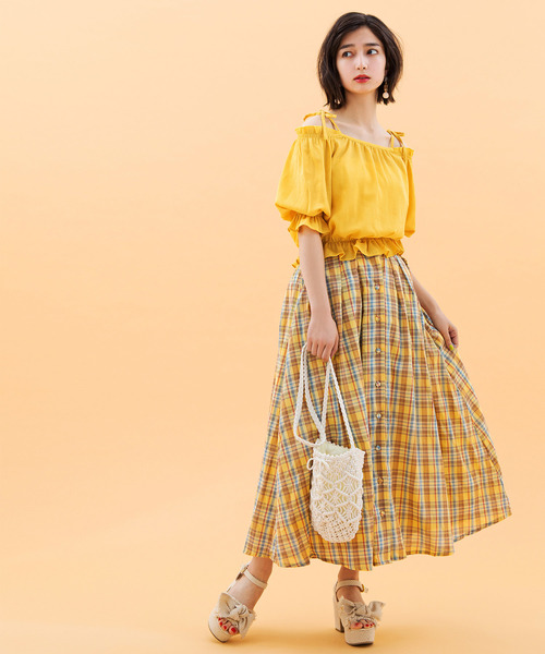 WEGO（ウィゴー）の「WEGO/チェックオフショルブラウス（シャツ/ブラウス・レディース・イエロー系その他3/ブラック系その他2/ブラウン系その他2・FREE）」の7枚目の写真