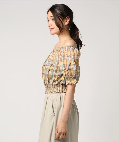 WEGO（ウィゴー）の「WEGO/チェックオフショルブラウス（シャツ/ブラウス・レディース・イエロー系その他3/ブラック系その他2/ブラウン系その他2・FREE）」の4枚目の写真