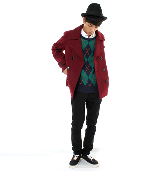 WEGO（ウィゴー）の「WEGO/メルトンPコート（ピーコート・メンズ・ブラック/ライトグレー/ダークグリーン/ネイビー/キャメル/ワイン・SMALL/MEDIUM/LARGE/X-LARGE）」の20枚目の写真