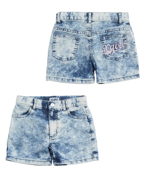 X-girl Stages（エックスガールステージス）の「EMBROIDERED  POCKET  BLEACH  HALF  JEAN (4T～7T)（デニムパンツ・キッズ・ブラック/インディゴブルー・4T/5T/6T/7T）」の2枚目の写真