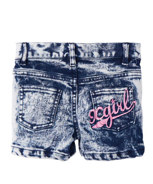 X-girl Stages（エックスガールステージス）の「EMBROIDERED  POCKET  BLEACH  HALF  JEAN (4T～7T)（デニムパンツ・キッズ・ブラック/インディゴブルー・4T/5T/6T/7T）」の4枚目の写真