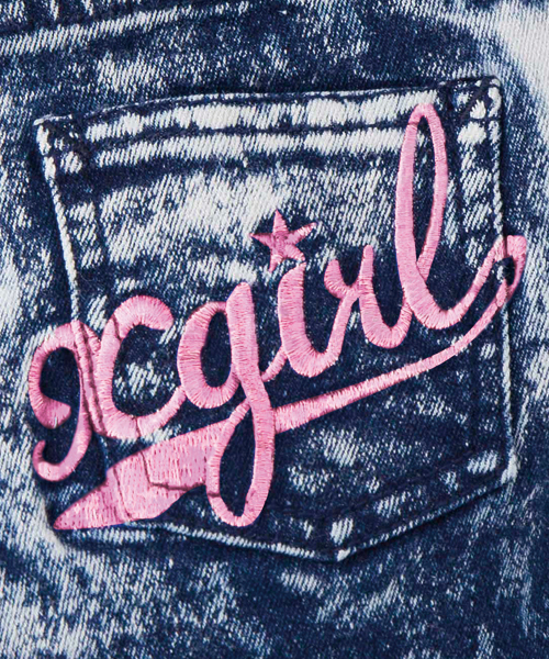 X-girl Stages（エックスガールステージス）の「EMBROIDERED  POCKET  BLEACH  HALF  JEAN (4T～7T)（デニムパンツ・キッズ・ブラック/インディゴブルー・4T/5T/6T/7T）」の7枚目の写真