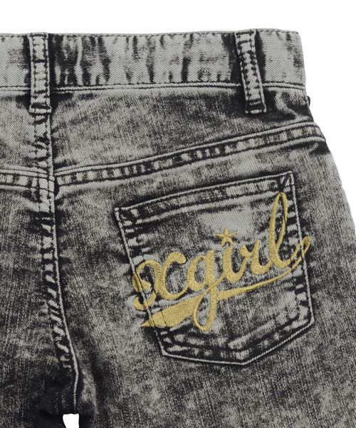 X-girl Stages（エックスガールステージス）の「EMBROIDERED  POCKET  BLEACH  HALF  JEAN (4T～7T)（デニムパンツ・キッズ・ブラック/インディゴブルー・4T/5T/6T/7T）」の15枚目の写真