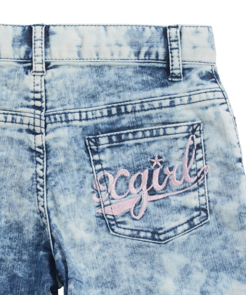 X-girl Stages（エックスガールステージス）の「EMBROIDERED  POCKET  BLEACH  HALF  JEAN (4T～7T)（デニムパンツ・キッズ・ブラック/インディゴブルー・4T/5T/6T/7T）」の9枚目の写真