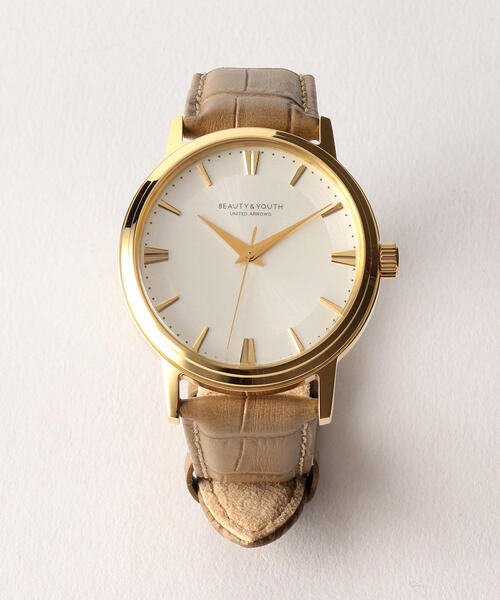 【美品】BEAUTY & YOUTH クロノグラフ ゴールドケース レザーベルト BEAUTY&YOUTH UNITED ARROWS（ビューティーアンドユース