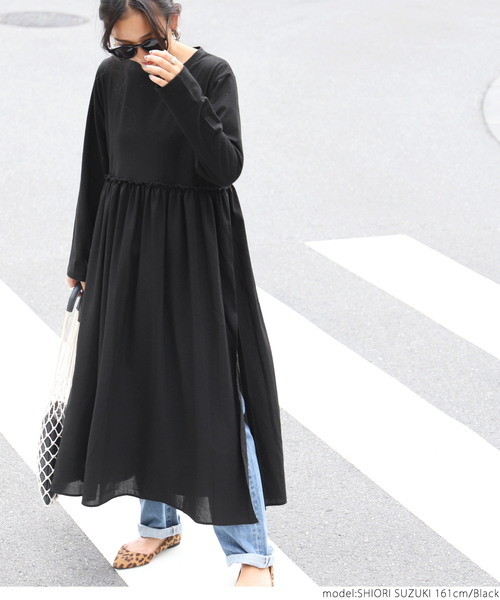 coca(coca)(コカ)の「異素材切り替えウエストフリルワンピース(ワンピース・レディース・ブラック・ONE SIZE)」の6枚目の写真
