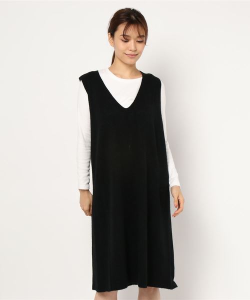 STYLEBLOCK（スタイルブロック）の「Vネックニットベストワンピース（ワンピース・レディース・ブラック/ベージュ/ブラウン・M）」の2枚目の写真