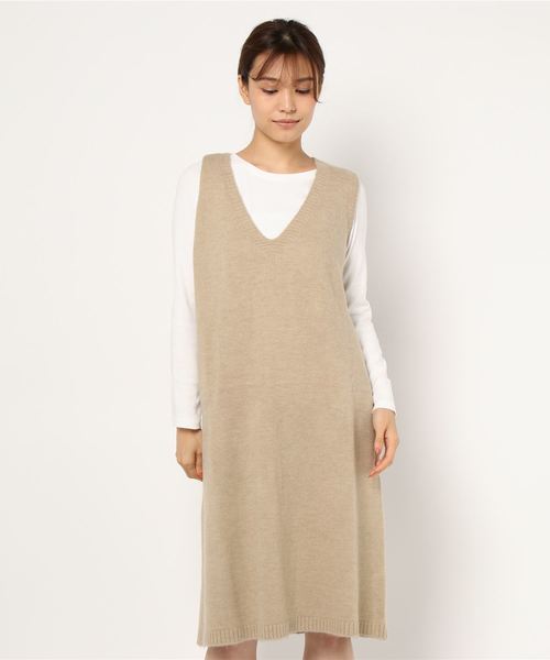 STYLEBLOCK（スタイルブロック）の「Vネックニットベストワンピース（ワンピース・レディース・ブラック/ベージュ/ブラウン・M）」の6枚目の写真