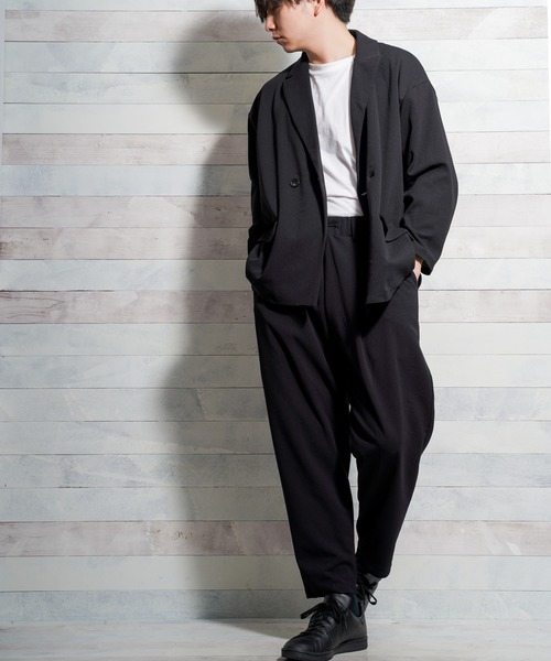 Bling Leads（ブリングリーズ）の「【Bk】梨地ルーズダブルテーラード（テーラードジャケット・メンズ・チャコールグレー/ブラック/ブラウン/ベージュ/ブルー/グレイッシュベージュ・FREE）」の19枚目の写真