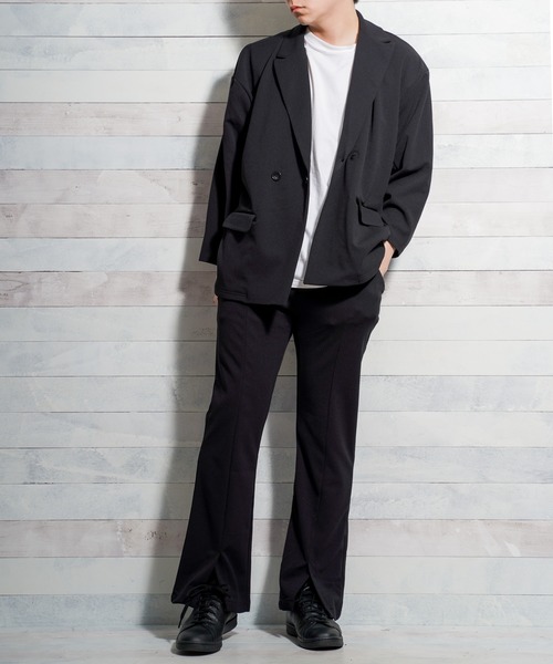 Bling Leads（ブリングリーズ）の「【Bk】梨地ルーズダブルテーラード（テーラードジャケット・メンズ・チャコールグレー/ブラック/ブラウン/ベージュ/ブルー/グレイッシュベージュ・FREE）」の21枚目の写真