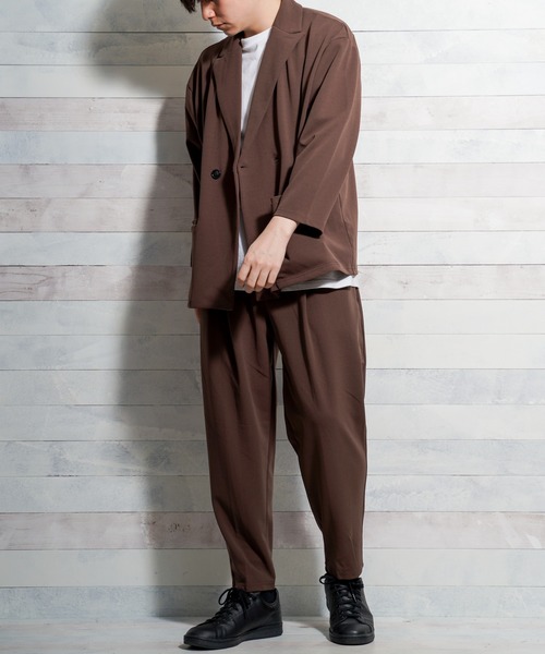 Bling Leads（ブリングリーズ）の「【Bk】梨地ルーズダブルテーラード（テーラードジャケット・メンズ・チャコールグレー/ブラック/ブラウン/ベージュ/ブルー/グレイッシュベージュ・FREE）」の22枚目の写真