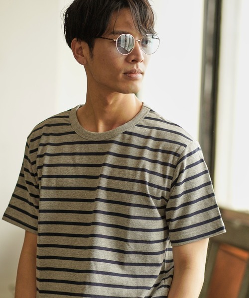 CAMBIO(カンビオ)の「mt6701-ヘビーウエイトボーダーTシャツ(Tシャツ/カットソー・メンズ・ホワイト×ネイビー/グレー系その他/ブルー系その他・M/LL/L)」の3枚目の写真