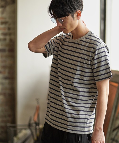 CAMBIO(カンビオ)の「mt6701-ヘビーウエイトボーダーTシャツ(Tシャツ/カットソー・メンズ・ホワイト×ネイビー/グレー系その他/ブルー系その他・M/LL/L)」の8枚目の写真