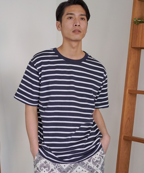 CAMBIO(カンビオ)の「mt6701-ヘビーウエイトボーダーTシャツ(Tシャツ/カットソー・メンズ・ホワイト×ネイビー/グレー系その他/ブルー系その他・M/LL/L)」の18枚目の写真