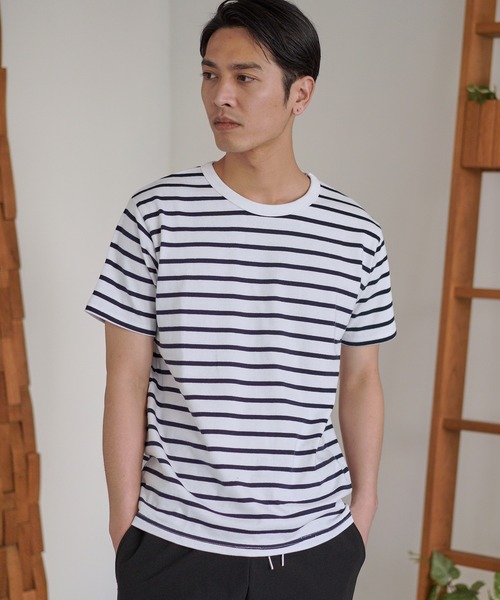 CAMBIO(カンビオ)の「mt6701-ヘビーウエイトボーダーTシャツ(Tシャツ/カットソー・メンズ・ホワイト×ネイビー/グレー系その他/ブルー系その他・M/LL/L)」の16枚目の写真
