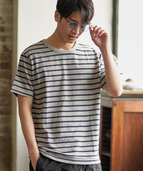 CAMBIO(カンビオ)の「mt6701-ヘビーウエイトボーダーTシャツ(Tシャツ/カットソー・メンズ・ホワイト×ネイビー/グレー系その他/ブルー系その他・M/LL/L)」の21枚目の写真