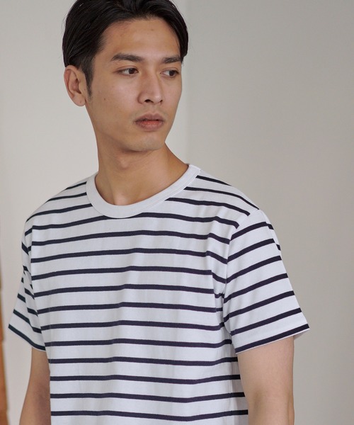 CAMBIO(カンビオ)の「mt6701-ヘビーウエイトボーダーTシャツ(Tシャツ/カットソー・メンズ・ホワイト×ネイビー/グレー系その他/ブルー系その他・M/LL/L)」の9枚目の写真