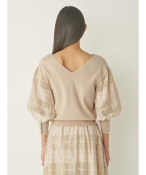 チェックレースニットトップス&スカート セットアップ*lily brown  