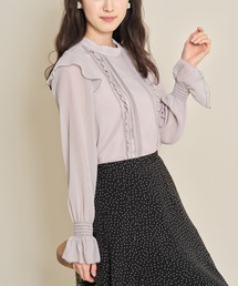 tocco closet（トッコ　クローゼット）の「フリル付き袖口シャーリング配色ステッチ入りシフォンブラウス（シャツ/ブラウス）」