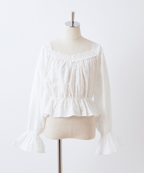 one after another NICE CLAUP（ワンアフターアナザーナイスクラップ）の「マスク付きコットンレースブラウス（シャツ/ブラウス・レディース・ブラック/オフホワイト/アイボリー・FREE）」の4枚目の写真