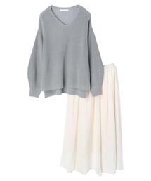 AMERICAN HOLIC | SET 片畦ニットプルオーバー+フレアスカート *(ニット/セーター)