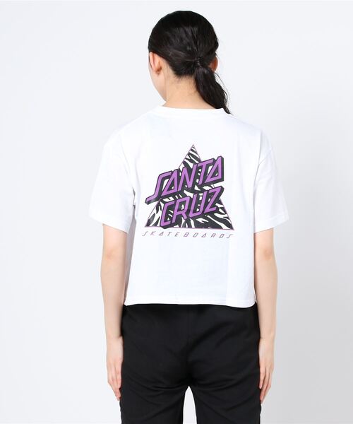SANTA CRUZ(サンタクルーズ)の「【ムラサキスポーツ別注】SANTACRUZ/サンタクルーズ クロップド丈 バックプリント ゼブラ柄ロゴTシャツ 502211434(Tシャツ/カットソー・レディース・ホワイト/グレー/ブラウン/ブルー・M/L)」の2枚目の写真