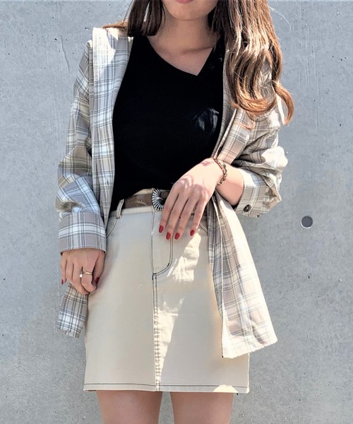 WEGO（ウィゴー）の「WEGO/【2点セット】アシメタンクセットチェックビッグシルエットシャツ（シャツ/ブラウス・レディース・ブラック系その他/グレー系その他・FREE）」の2枚目の写真