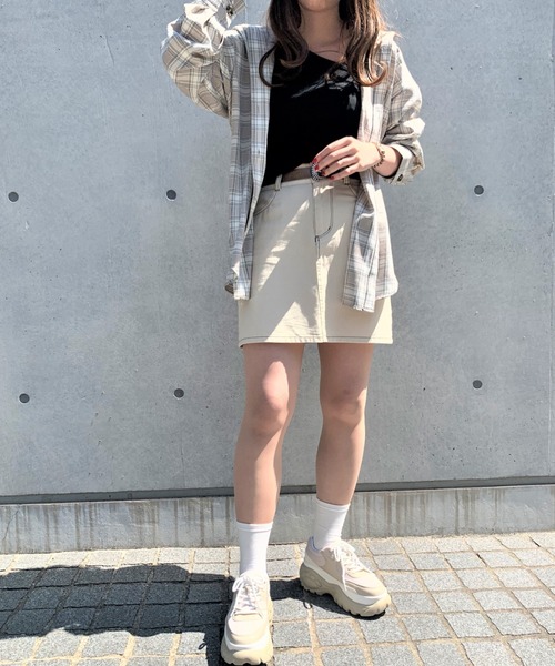 WEGO（ウィゴー）の「WEGO/【2点セット】アシメタンクセットチェックビッグシルエットシャツ（シャツ/ブラウス・レディース・ブラック系その他/グレー系その他・FREE）」の4枚目の写真