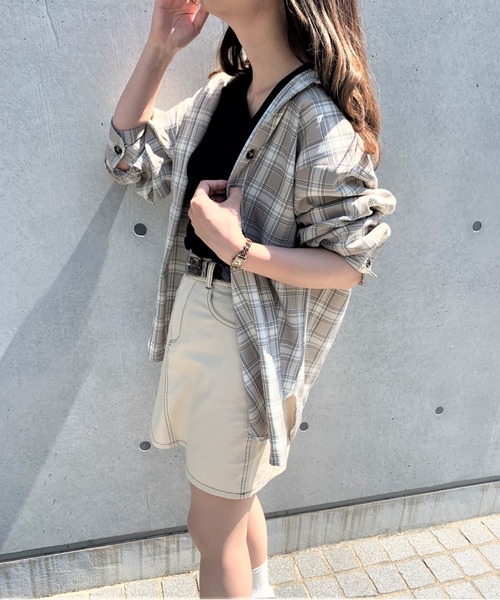 WEGO（ウィゴー）の「WEGO/【2点セット】アシメタンクセットチェックビッグシルエットシャツ（シャツ/ブラウス・レディース・ブラック系その他/グレー系その他・FREE）」の3枚目の写真