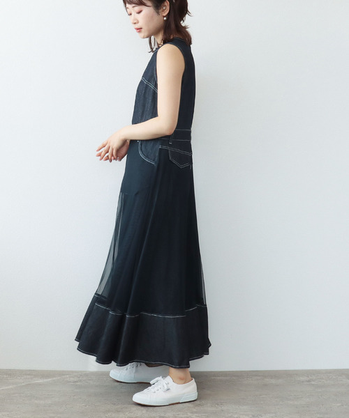 Three Four Time（ｽﾘｰﾌｫｰﾀｲﾑ）の「デニムチュールノースリーブ