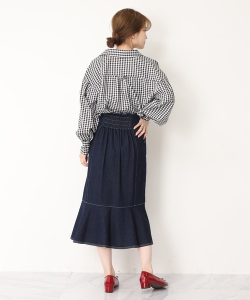 one after another NICE CLAUP（ワンアフターアナザーナイスクラップ）の「【Web限定】シャツ×フレアスカートセットアップ（ワンピース・レディース・オフホワイト/ブラック系その他/ブルー系その他/パープル・FREE）」の19枚目の写真