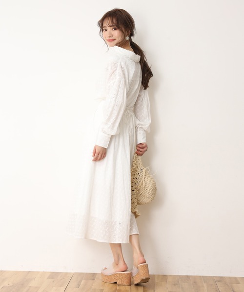 one after another NICE CLAUP（ワンアフターアナザーナイスクラップ）の「【Web限定】シャツ×フレアスカートセットアップ（ワンピース・レディース・オフホワイト/ブラック系その他/ブルー系その他/パープル・FREE）」の20枚目の写真