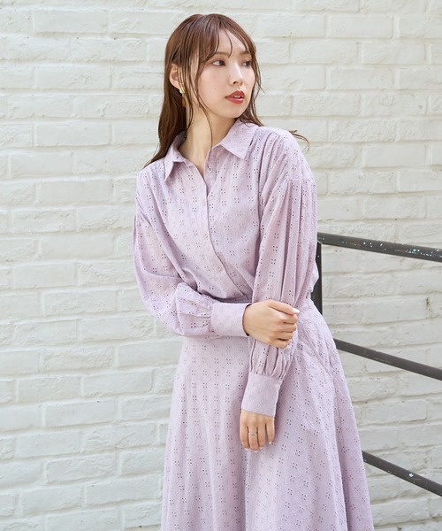 one after another NICE CLAUP（ワンアフターアナザーナイスクラップ）の「【Web限定】シャツ×フレアスカートセットアップ（ワンピース・レディース・オフホワイト/ブラック系その他/ブルー系その他/パープル・FREE）」の12枚目の写真