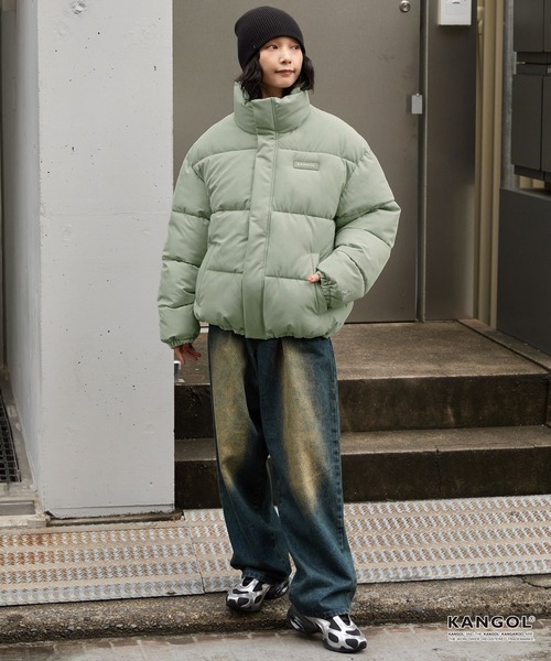【セール】KANGOL/カンゴール 別注 ビッグシルエット ラバーネーム/ロゴ刺繍 ハイネック ボリュームスリーブ中綿ジャケット(ダウンジャケット/コート)|KANGOL(カンゴール)