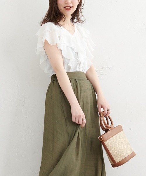 natural couture（ナチュラルクチュール）の「ふんわりラッフルデザインブラウス（シャツ/ブラウス・レディース・ブラック/その他1/その他2/オフホワイト/ライトグレー・FREE）」の12枚目の写真