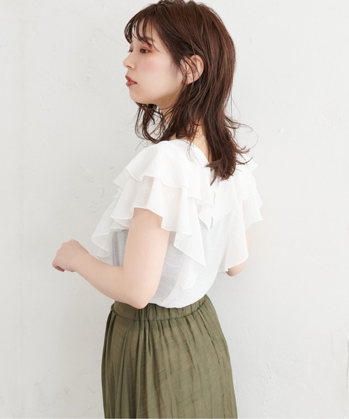 natural couture（ナチュラルクチュール）の「ふんわりラッフルデザインブラウス（シャツ/ブラウス・レディース・ブラック/その他1/その他2/オフホワイト/ライトグレー・FREE）」の11枚目の写真