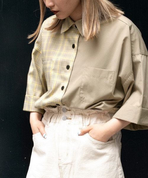kutir（クティール）の「アレンジチェックシャツ（シャツ/ブラウス・レディース・ライトブルー/ブラック/ベージュ/オレンジ/グリーン・FREE）」の3枚目の写真