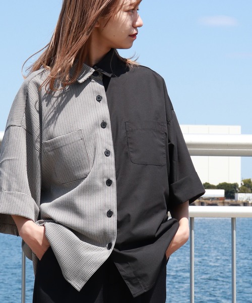 kutir（クティール）の「アレンジチェックシャツ（シャツ/ブラウス・レディース・ライトブルー/ブラック/ベージュ/オレンジ/グリーン・FREE）」の2枚目の写真