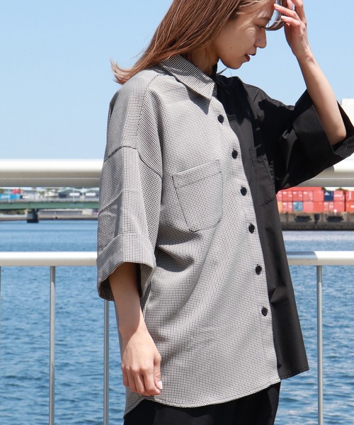 kutir（クティール）の「アレンジチェックシャツ（シャツ/ブラウス・レディース・ライトブルー/ブラック/ベージュ/オレンジ/グリーン・FREE）」の6枚目の写真