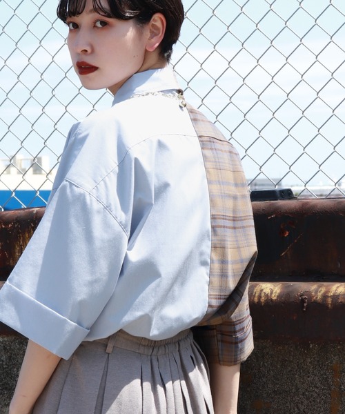 kutir（クティール）の「アレンジチェックシャツ（シャツ/ブラウス・レディース・ライトブルー/ブラック/ベージュ/オレンジ/グリーン・FREE）」の11枚目の写真