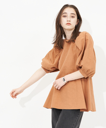 綿麻パフスリーブブラウス