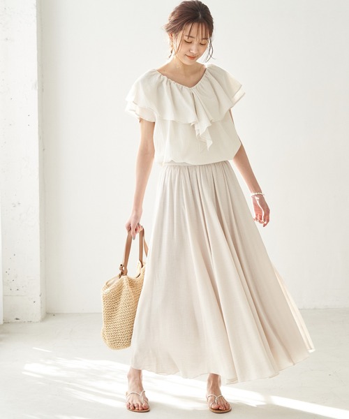 ROPE' PICNIC（ロペピクニック）の「楊柳ギャザーフレアスカート（スカート・レディース・ブラック/ベージュ/ライトグリーン/キャメル・38）」の17枚目の写真