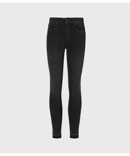 ALLSAINTS（オールセインツ）の「MILLER MID-RISE STUDDED STRETCH SKINNY JEANS, BLACK | MILLER ミッドライズ スタッズ ストレッチ スキニー ジーンズ, ブラック（デニムパンツ・レディース・ブラック・24/25/26/27/28）」の7枚目の写真
