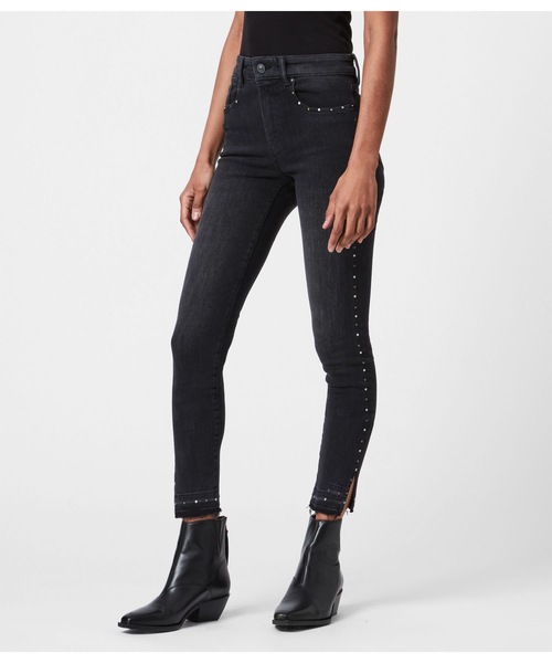 ALLSAINTS（オールセインツ）の「MILLER MID-RISE STUDDED STRETCH SKINNY JEANS, BLACK | MILLER ミッドライズ スタッズ ストレッチ スキニー ジーンズ, ブラック（デニムパンツ・レディース・ブラック・24/25/26/27/28）」の10枚目の写真