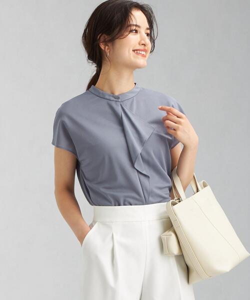 green label relaxing（グリーンレーベルリラクシング）の「D ライトポンチ スタンドネック フリル フレンチ スリーブ プルオーバー カットソー（Tシャツ/カットソー・レディース・コバルトブルー/ホワイト/ダークグレー・FREE）」の3枚目の写真